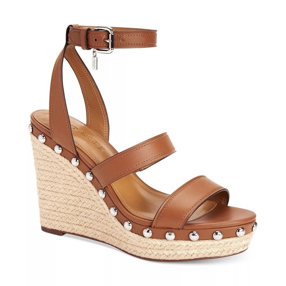 Coach Darcy Strappy Studded Espadrille Wedge Sandals A01954 Saddle New Size 11